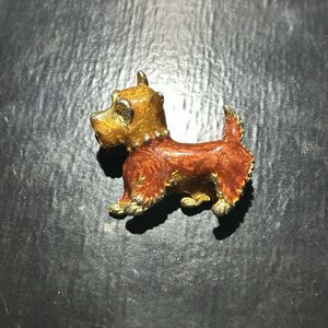 VTG FIGURAL SCOTTIE DOG SCOTTISH TERRIER GOLD TONE ENAMEL RHINESTONE BROOCH